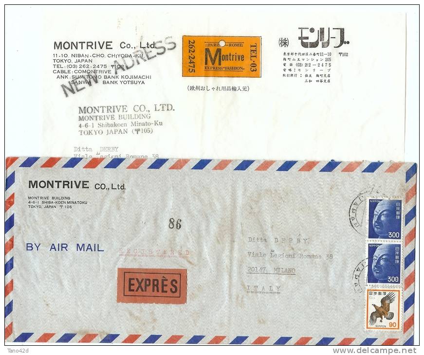 REF LIT 10 - JAPON LETTRE AVION RECOMMANDEE EXPRES A DESTINATION DE MILAN OCTOBRE 1978 AVEC SA CORRESPONDANCE - Briefe U. Dokumente