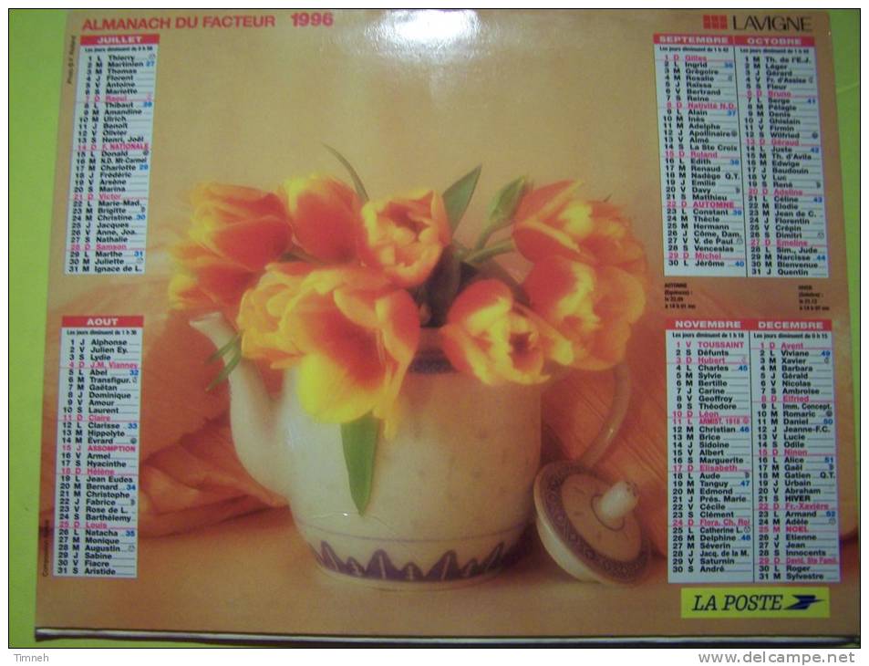 Almanach Du Facteur 1996 - FLEURS - VOSGES  N°88 - LAVIGNE - LA POSTE - Tamaño Grande : 1991-00