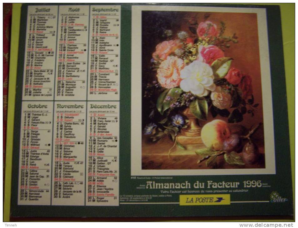 Almanach Du Facteur 1996 Panier Fleurs Fruits - Vosges N°88  OLLER  - LA POSTE - Grossformat : 1991-00