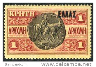 Crete #92 XF Mint Hinged 1d Overprint From 1908 - Kreta