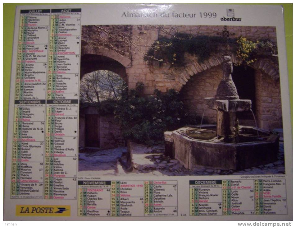 Almanach Du Facteur 1999 Fontaine Torrent Dans La Forêt - Vosges N°88  OBERTHUR  - LA POSTE - Groot Formaat: 1991-00