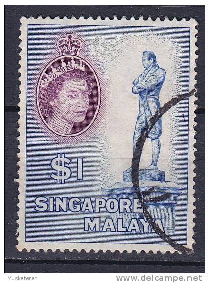 Singapore 1955 Mi. 40     1 $ Queen Elizabeth II. & Denkmal Sir Stamford Raffles - Singapore (...-1959)