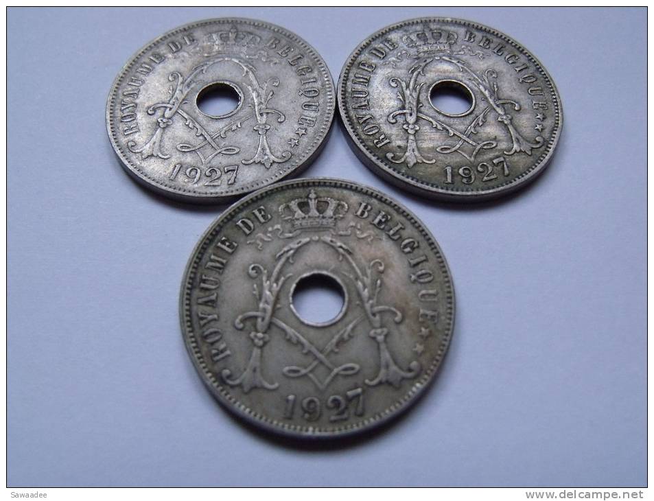 PIECE - BELGIQUE - ALBERT I - 25 CENTIMES - 1927 - A.MICHAUX - CUPRO NICKEL - LOT DE 3 - 25 Cent