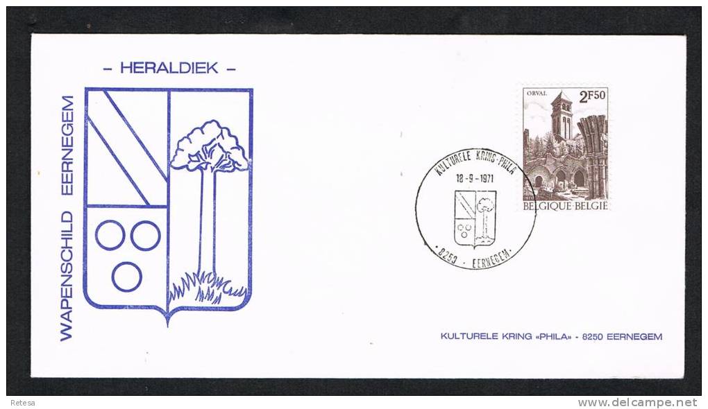 BELGIE  SPECIALE BRIEF WAPENSCHILD  EERNEGEM - KULTURELE KRING PHILA   1971 - Enveloppes-lettres