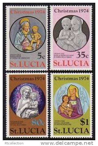 St. Lucia 1974 Christmas Virgin And Child By Verrocchio Andrea Della Robbia Antonio Rossellino MNH Michel 356-359 - St.Lucia (1979-...)