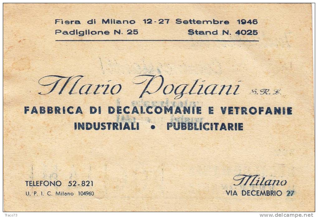 MILANO - Cartolina  Pubblicitaria 12/27.9.1946 - Fiera Di Milano " Fabbr. Di Decalcomanie E Vetrofanie POGLIANI" - Publicité