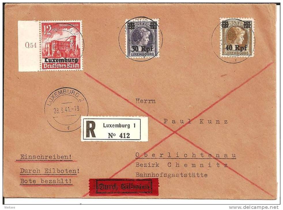 L001a/  LUXEMBURG - Wertaufdruck In Rpf.+ WHW  Marke Mit Luxemburg Zudruck  1941 Per Express - 1940-1944 Duitse Bezetting