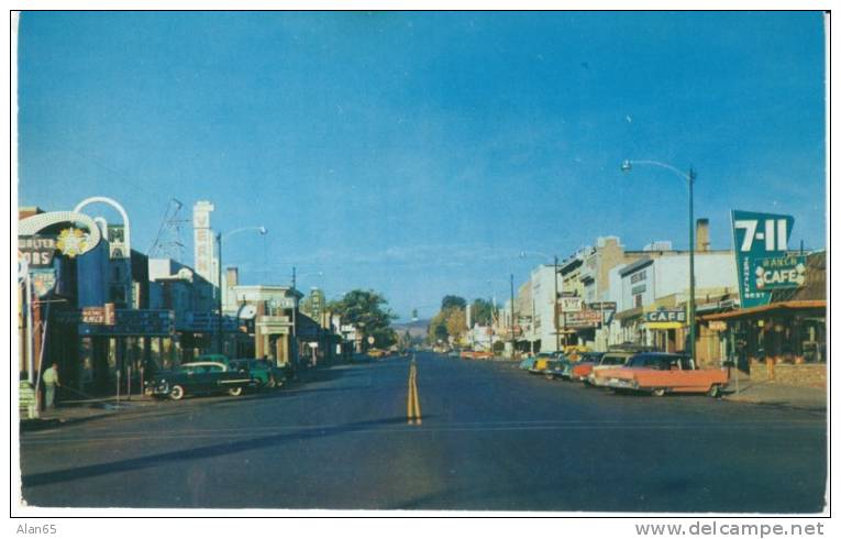 Vernal UT Utah, Main Street Scene, 7-11 Cafe, Autos, Great Neon Signs, C1950s Vintage Postcard - Sonstige & Ohne Zuordnung