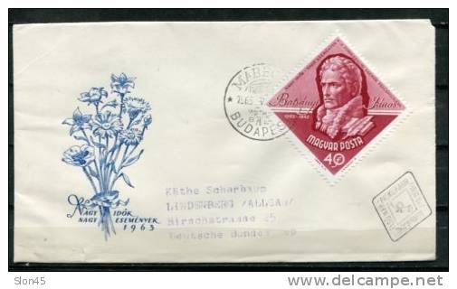 Hungary 1963 Cover  First Day  Cancel  To Germany Janos Batsanyi - FDC