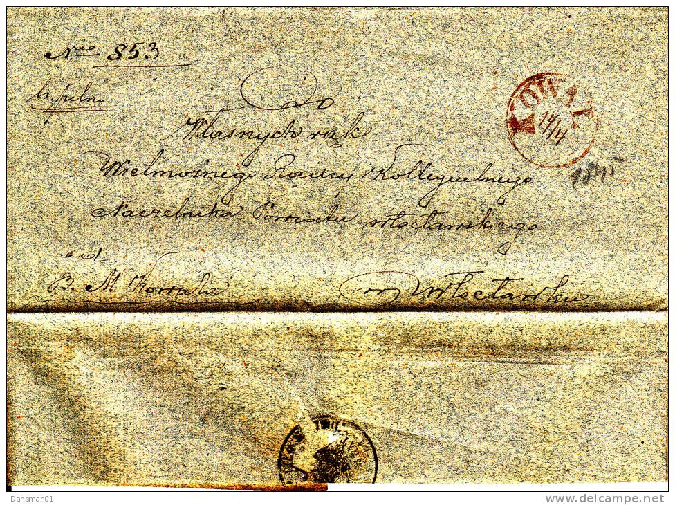 Poland Prephilatelic Cover KOWAL 1845 In Red To WLOCLAWEK - ...-1860 Prefilatelia