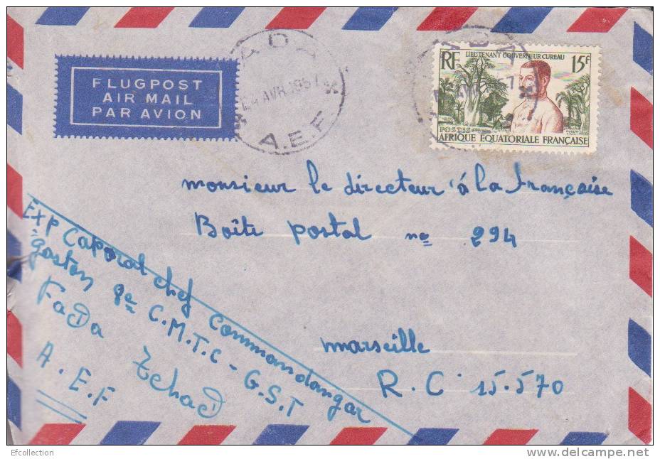 Fada ( Petit Bureau ) Tchad Afrique Colonie Française Lettre Par Avion Pour Marseille Marcophilie - Covers & Documents