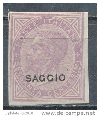 ITALY 1863 KING VICTOR EMENUEL II,SC# 32 IMPERF WITH SPECIMEN OVPT "SAGGIO"  VF M OG H - Mint/hinged