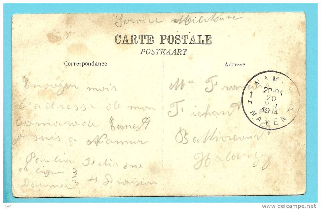 Kaart Met Stempel NAMUR / NAMEN Op 20/08/1914 (Offensief W.O.I) - Zona Non Occupata