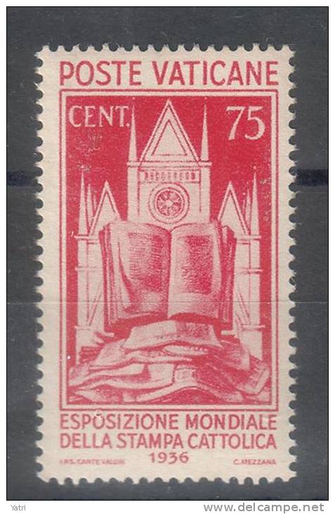 Vaticano - 75 C. Carminio MLH * - Esposizione Mondiale Della Stampa Cattolica - 1936 - Sass. 51 - Ungebraucht