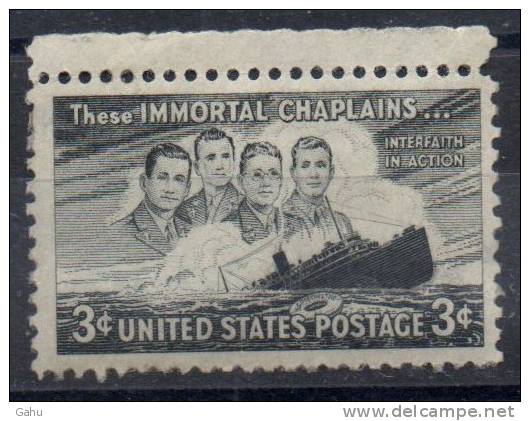 Etats Unis  ; U S A   ; 1948; N° Y : 508  ; N * , ;  "  Ces Immortels  Amôniers "  ; Cote  Y 2008 :  0.40e. - Unused Stamps