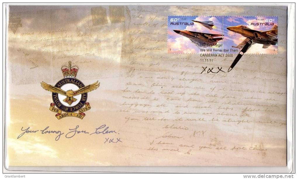 Australia 2011 Air Force Aviation Prestige Cover - Letter From Sergeant Clem - Briefe U. Dokumente