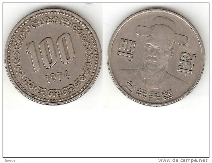 *south Korea 100 Won 1974  Km 9  Vf+ - Corée Du Sud