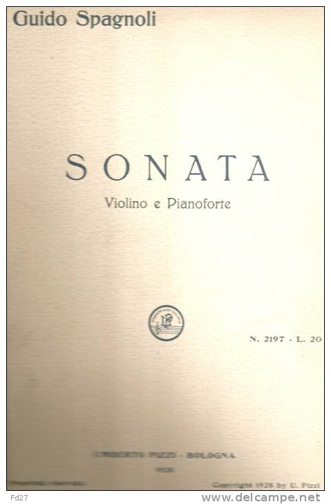 PARTITION DE GUIDO SPAGNOLI: SONATA - VIOLINO E PIANOFORTE - S-U