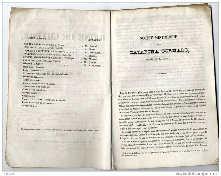 REINE DE CHYPRE  -  M DE SAINT GEORGES MUSIQUE DE S HALEVY 1841  -  40 PAGES - Théâtre & Scripts