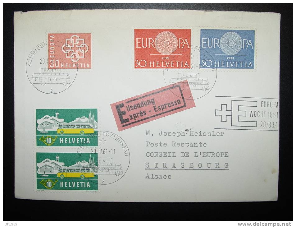 EUROPA WOCHE AUTOMOBIL POSTE BUREAU EXPRESSO 1961 TAXE GERBES  EUROPA CEPT CONSEIL DE L'EUROPE - Bus