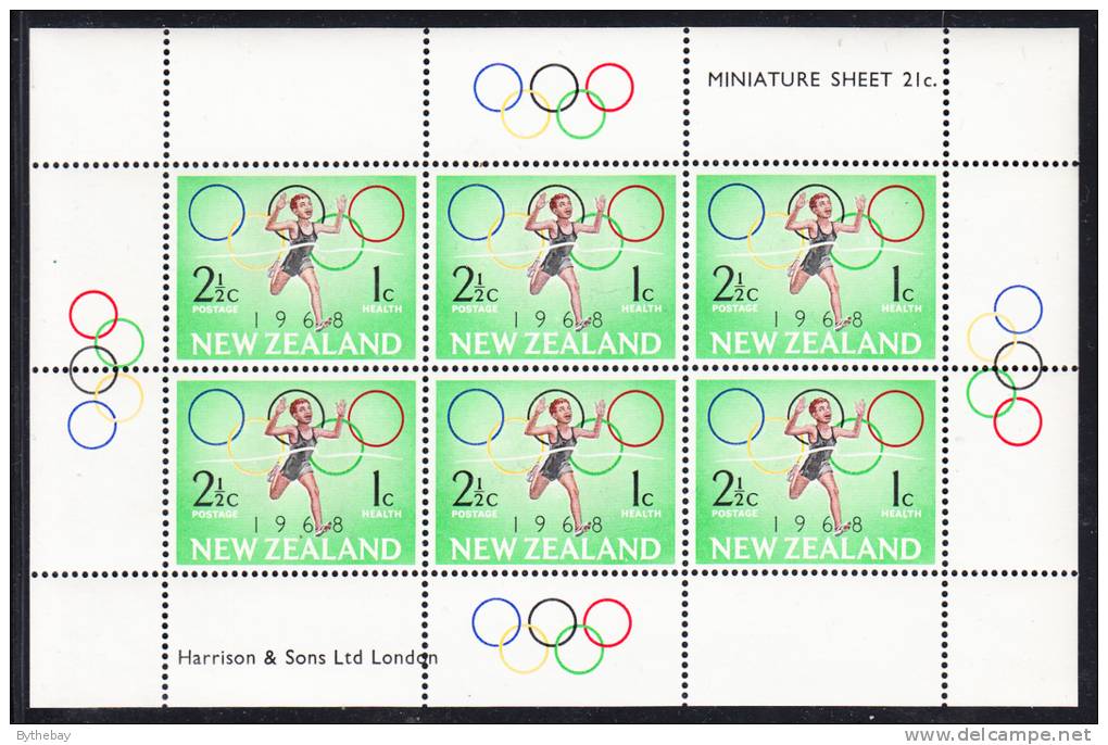 New Zealand Scott #B75a MNH Miniature Sheet Of 6: Boy Running And Olympic Rings - Unused Stamps