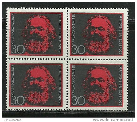 Germany Alemanha Deutschland 1968 Karl Max  Block Of 4 MNH - Karl Marx