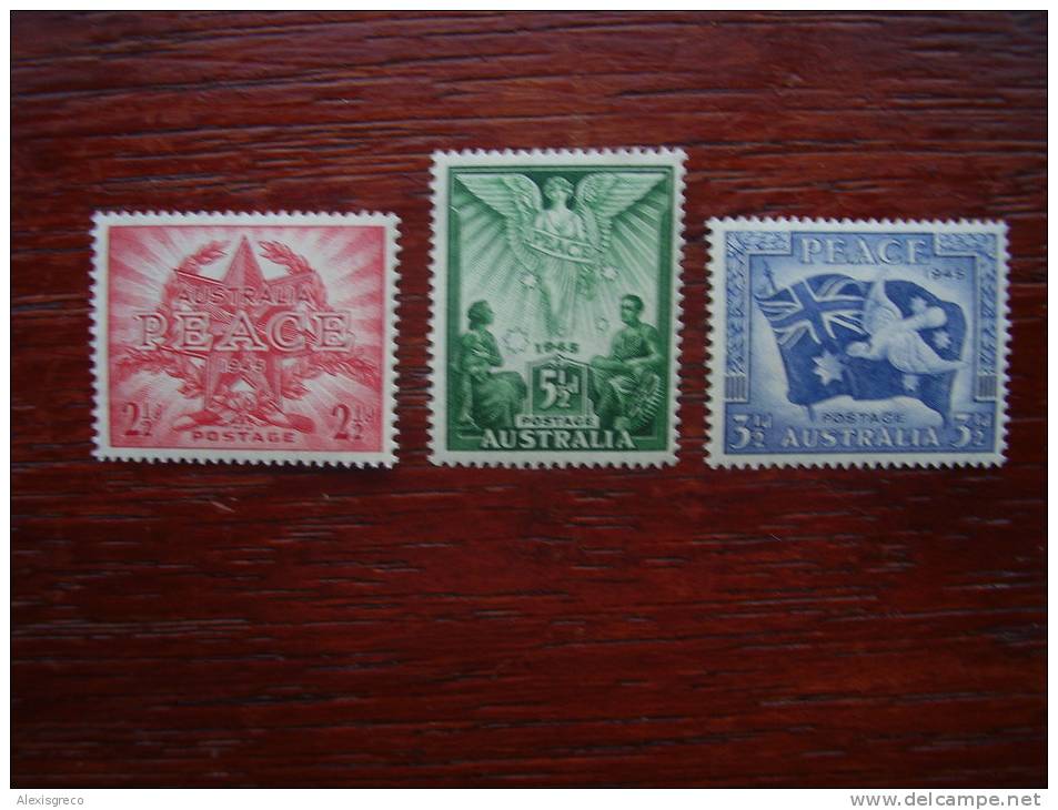 AUSTRALIA  1946  VICTORY ISSUE  Of 18th.February  - THREE Values To 5 1/2d. - Mint Stamps