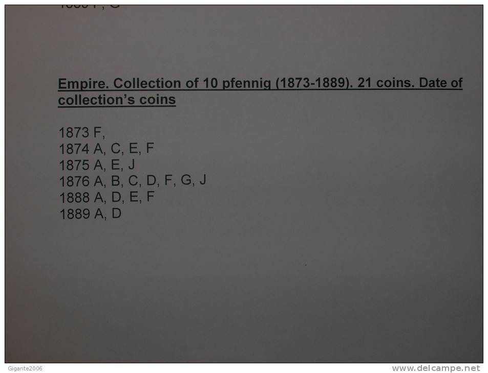 10 Pfennig. Empire. Collection Of 21 Differents Coins 1873/1889 (date Of Coins In The Photografy) - Collections