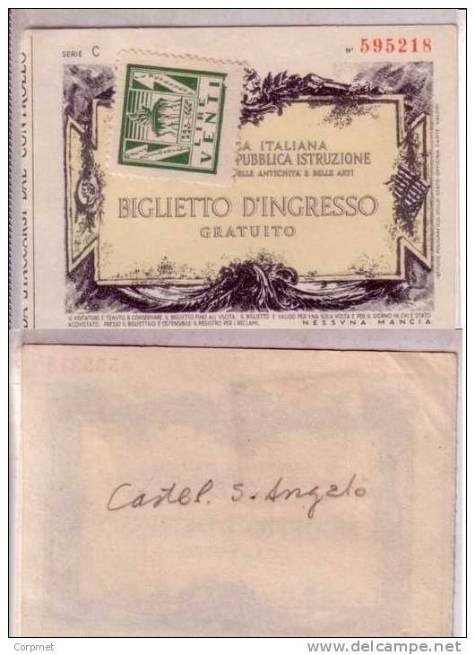 ITALIA - VIGNETTE On BIGLIETTO D'INGRESSO Castel S. Angelo - Stamp 20 Lire Dalla Solidarieta Il Benessere - C/1940-50's - Etichette Di Fantasia