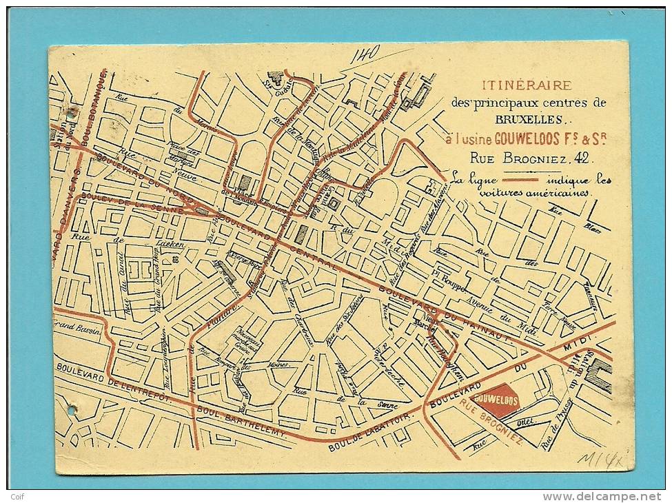 26 Op Drukwerk Met Dubbelringstempel BRUXELLES, Met Verso Stadskaart (plan De Ville) - 1869-1888 Leone Coricato