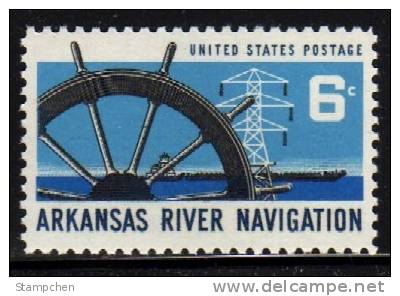 1968 USA Arkansas River Navigation Stamp Sc#1358 Ship Wheel Electricity Tower Barge - Elettricità