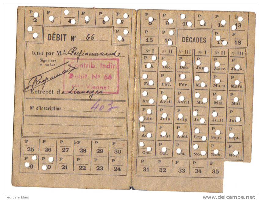 Carte De Rationnement De TABAC 1946 - Débit PEYRONNAUD - Limoges (87) - Dokumente