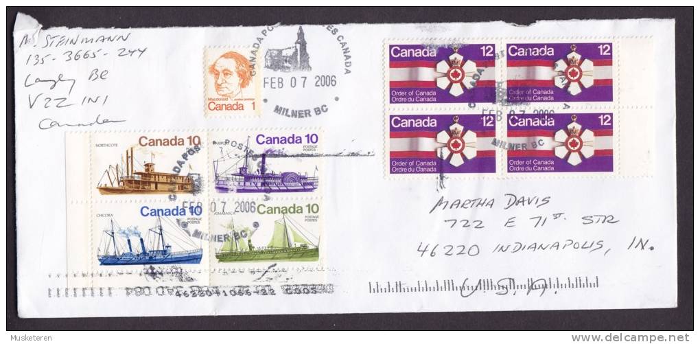 Canada Mult. Franked MILNER BC 2006 Cover Lettre USA 2 X 4-Blocks Ship Schiff & Order Of Canada - Briefe U. Dokumente