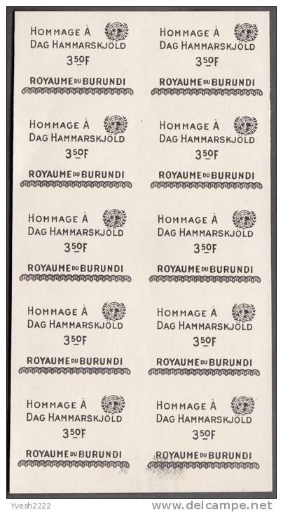 Burundi 1962 Y&T 35 à 37. Essais De Surcharge "Hommage à Dag Hammarskjöld". 3 Blocs De 10, Papier Normal Et Cigarette - Dag Hammarskjöld