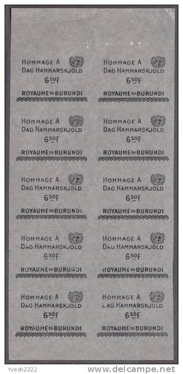 Burundi 1962 Y&T 35 à 37. Essais De Surcharge "Hommage à Dag Hammarskjöld". 3 Blocs De 10, Papier Normal Et Cigarette - Dag Hammarskjöld