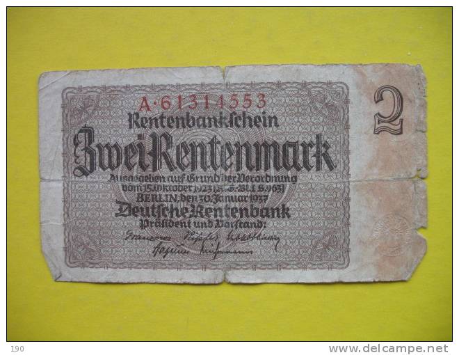 2 RENTENMARK 30.1.1937 - Sonstige & Ohne Zuordnung