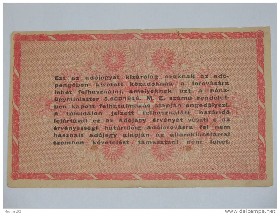 1 000 000  ( EGYMILLIO ) Adopengo - 25.5.1946 Hongrie. - Ungarn