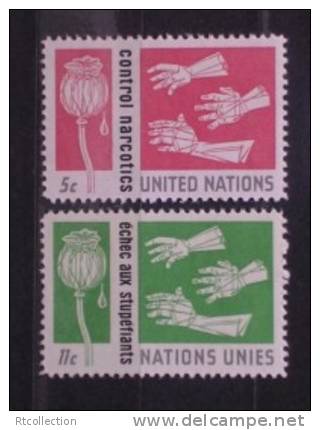 United Nations 1964 New York Flower Drug Abuse Narcotics Control Opium Poppy Reaching Hands Stamps MNH Scott 131-132 - Drugs