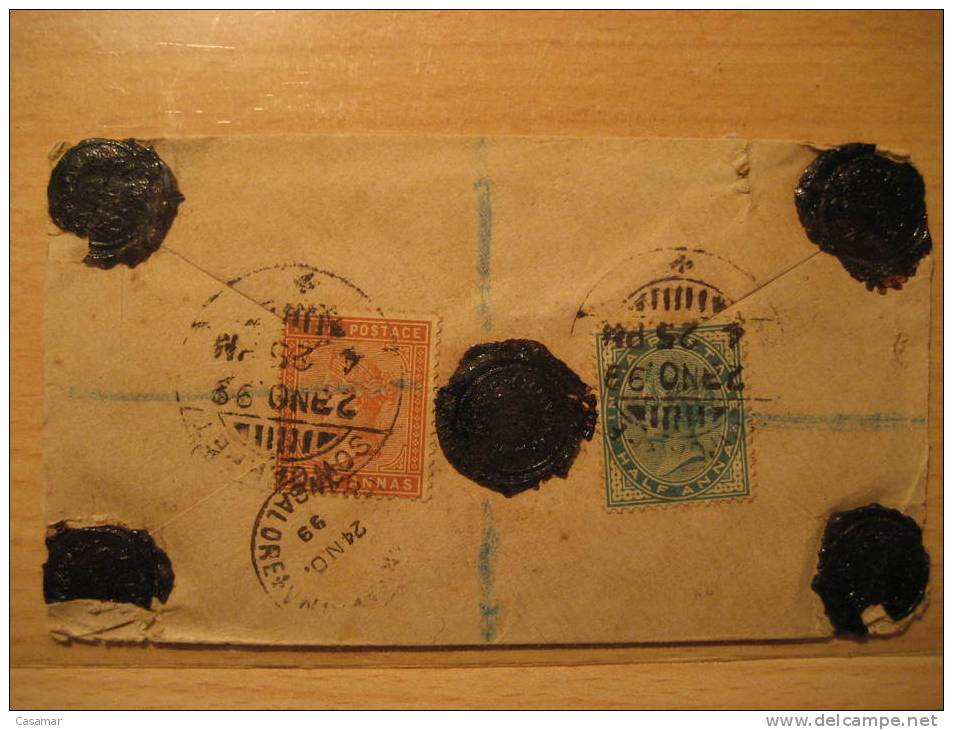 Sowcarpet 1899 To Chennapatna Bangalore 2 Stamp On Registered Postal Stationery Cover British INDIA Inde Indien GB UK - 1882-1901 Impero