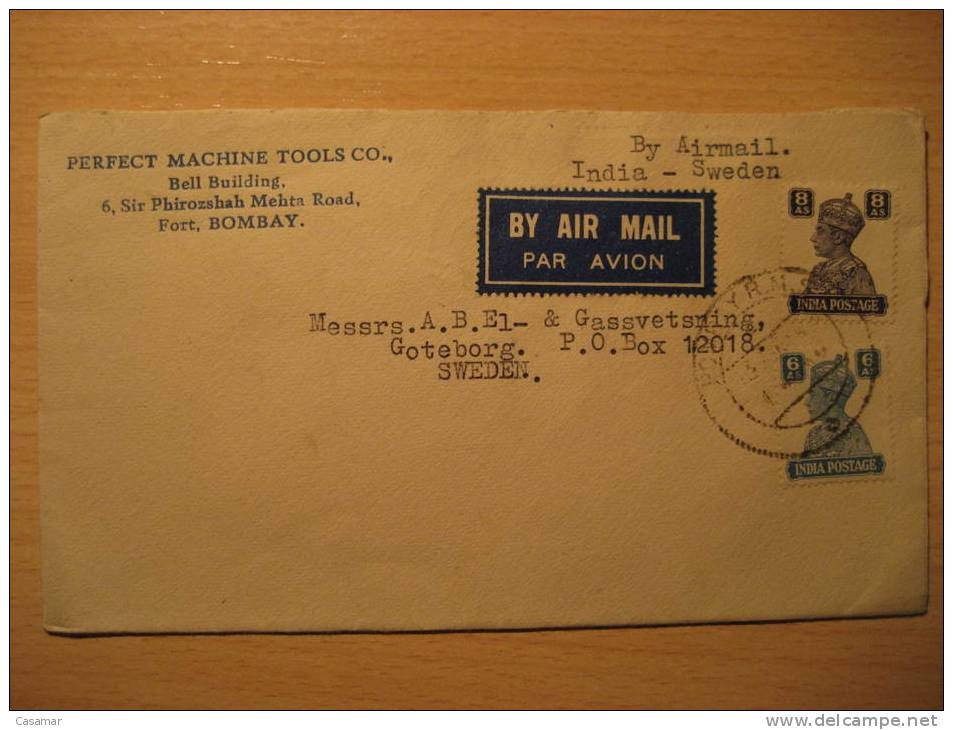 Bombay To  Goteborg Sweden 2 Stamp On Air Mail Cover INDIA Inde Indien British - Luchtpost