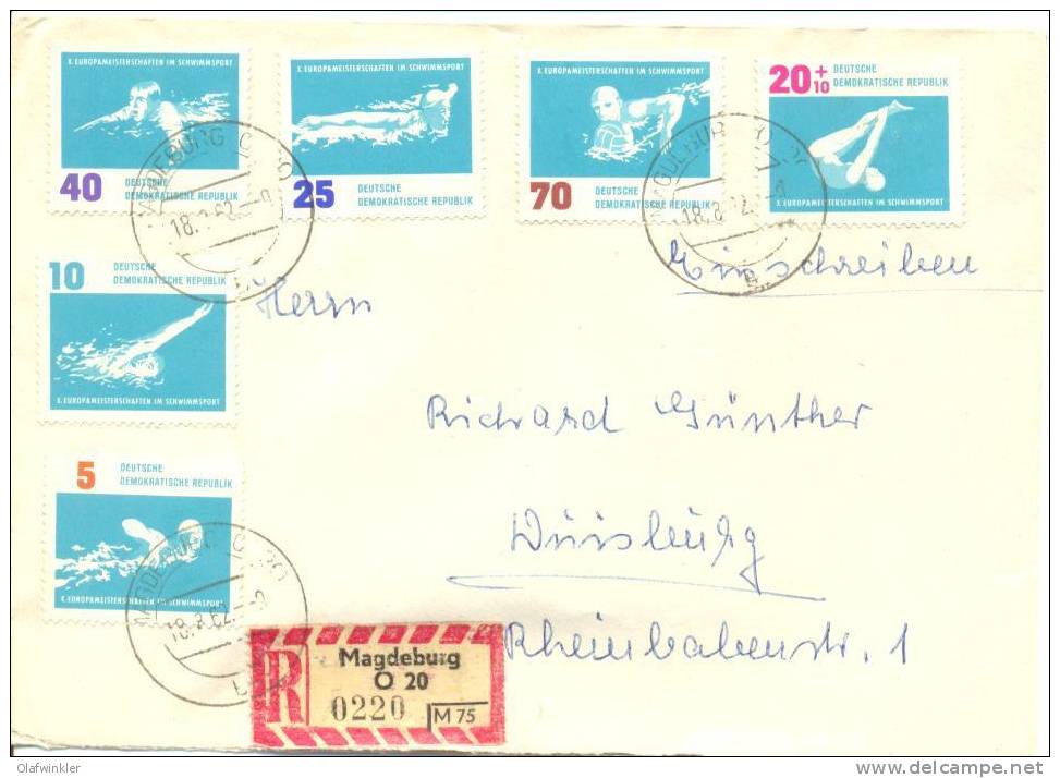 1962 Schwimm-EM Leipzig Mi 907-12/ Sc 621-5;B92 / YT 620-5 Auf Brief/lettre/on Letter - Brieven En Documenten