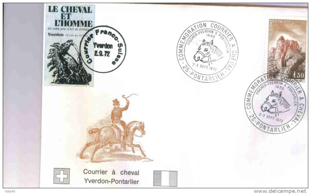 LE CHEVAL ET L'HOMME N° 1441  COMMEMORATION COURRIER A CHEVAL 1972 - Covers & Documents