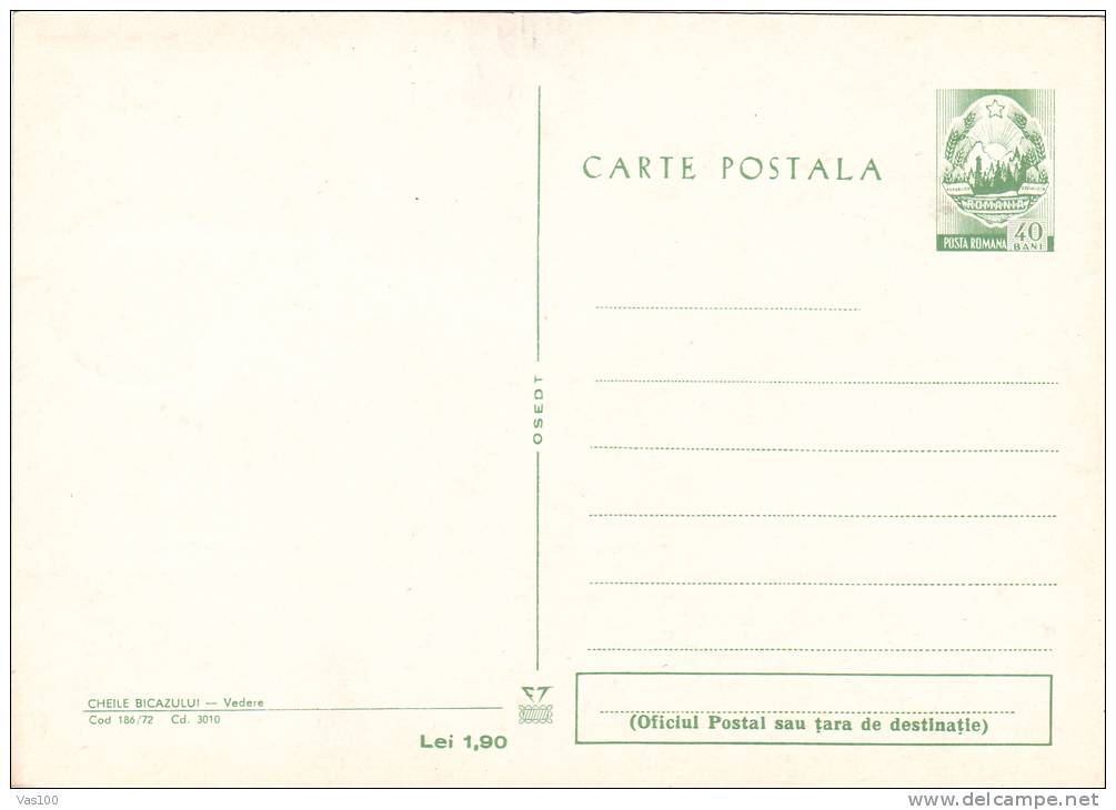 LACU ROSU RESORT, 1972, CARD STATIONERY, ENTIER POSTALE, UNUSED, ROMANIA - Termalismo