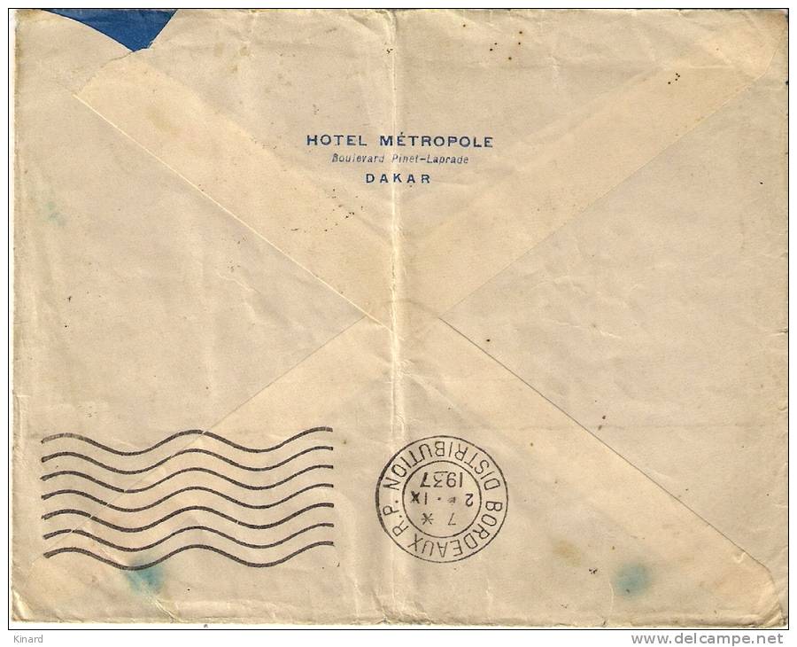 LETTRE DU SENEGAL .1937..daguin...pour Bordeaux..timbres N° 87 ,117 , 133..voir Scan... - Lettres & Documents