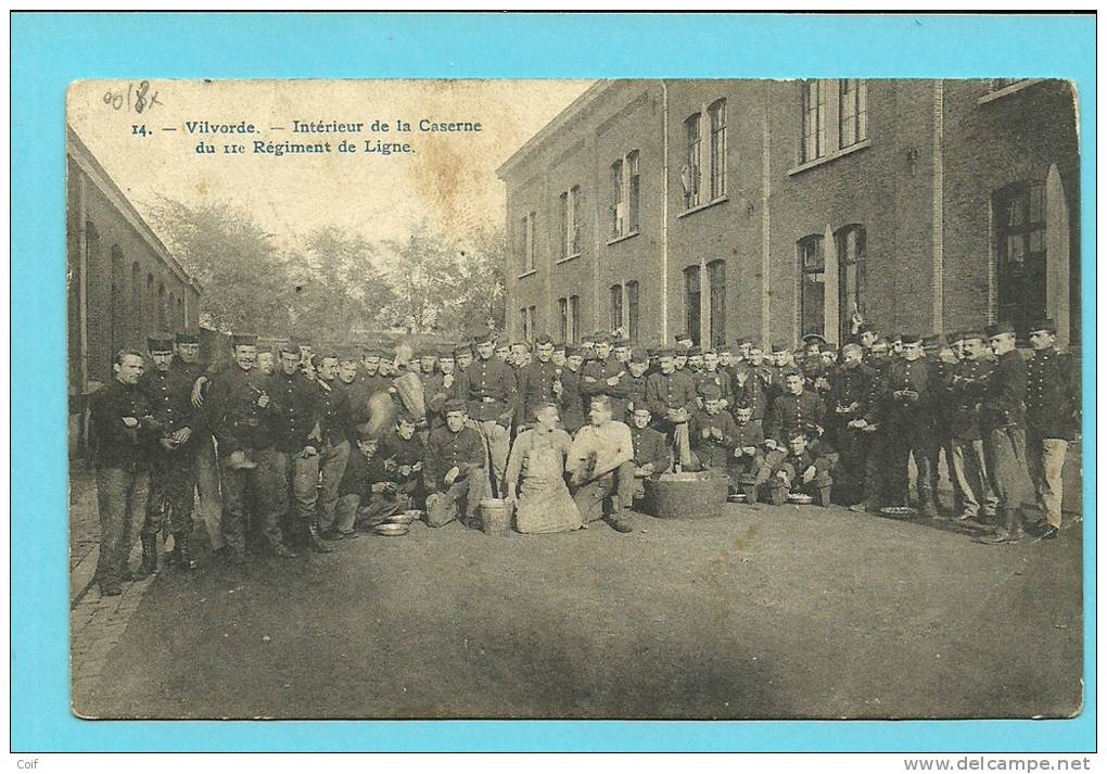 Kaart "Caserne Du 11° Regiment De Ligne" Met Stempel VILVOORDE Op 12/08/1914 Met Als Aankomst Stempel BRUXELLES 12/8/14 - Zona No Ocupada