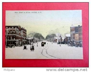 Keene NH  Hand Colored   Trolley On Main Street In Winter  Snow Covered  ----ref 430 - Manchester