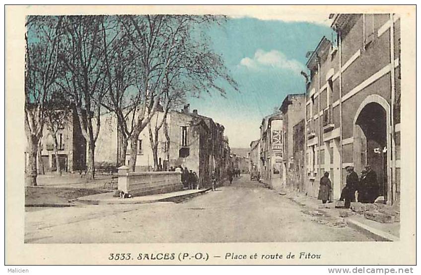 Pyrenees Orientales - Ref A84- Salces -  Place Et Route De Fitou  - Carte Bon Etat - - Sournia