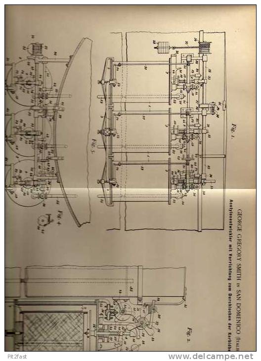 Original Patentschrift -  G.Gregory Smith In San Domenico , 1899 ,  Acetylenentwickler !!! - Tools