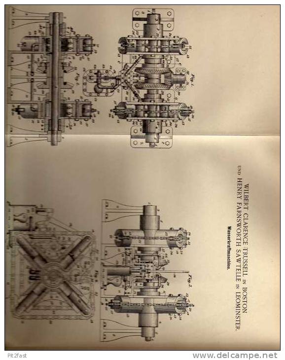 Original Patentschrift - Trussel U. Sawtelle In Boston / Leominster ,1900, Wasserkraftmaschine !!! - Tools