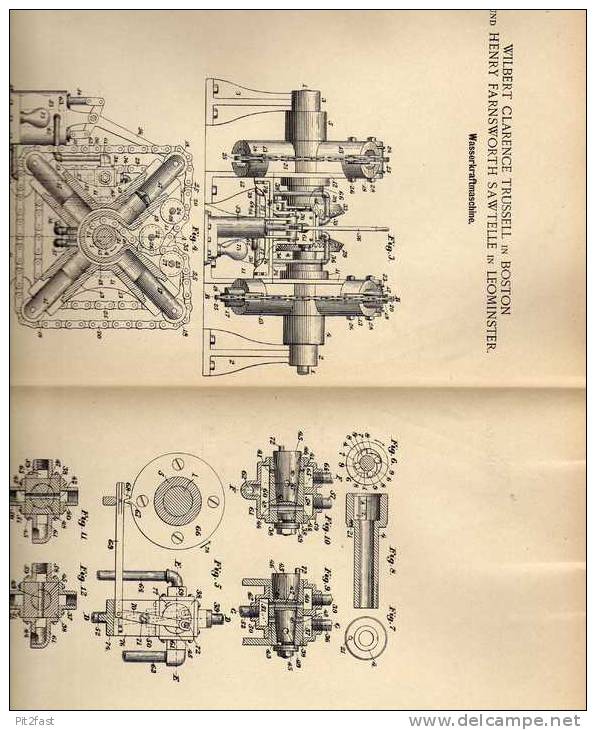 Original Patentschrift - Trussel U. Sawtelle In Boston / Leominster ,1900, Wasserkraftmaschine !!! - Tools